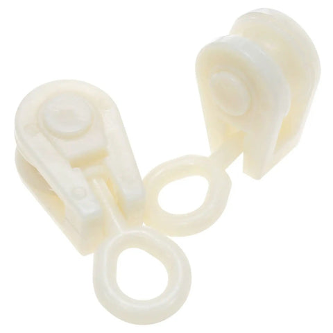 Mini Nylon Hook Pulleys Set 12 Pack With 360 Degree Rotation Lightweight Yet Solid And Durable Nylon Pulley Blocks For DIY Projects School Pulleys And Rigging Quiet Smooth Operation For Cables And Ropes, white hook pulley close-up