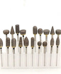 Collection of heavy duty 3mm diamond burr grinding heads with sintered abrasive tips for rotary carving and jade peeling.