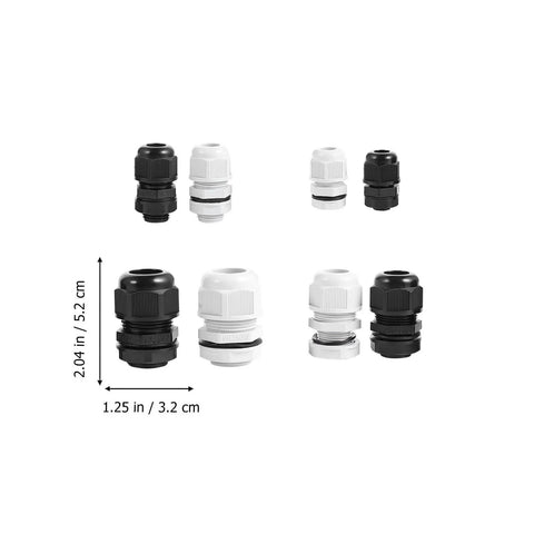 40 Piece Waterproof Cable Gland Connector Kit With High Insulation Plastic Glands in assorted sizes, black and white colors.