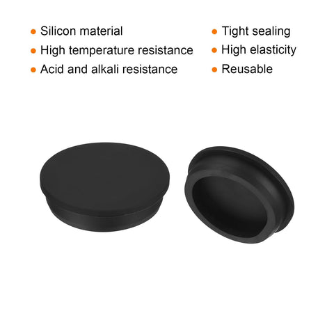 High Temp Silicone T Shaped Stopper Plug For Coating And Plating Waterproof Sealing Hole Plugs For Powder Coating Painting Anodizing Media Blasting Pipe Holes Test Tubes Black Pack Of 2 OD 70mm, shown in black with sealing features listed, two plugs displayed.