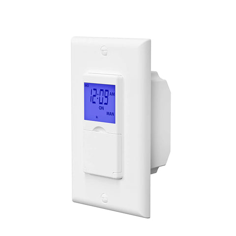 7 Day Programmable In Wall Light Timer Switch With Blue Backlight Digital Indoor Timer For Single Pole And 3 Way Use SPDT Compatible