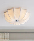 White Fabric Drum Shade Flush Mount Ceiling Light Fixture Three Light Modern Chandelier for bedroom with cozy glow