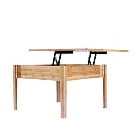 Lift Up Tea Table Hinge Black Foldable With Spring Loaded Lift Mechanism, shown installed on a wooden coffee table