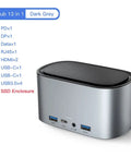 Solid Game Changer 13 In 1 Usb C Docking Hub For Laptops With 4K 60Hz Output RJ45 Gigabit Ethernet and Ngff SSD Slot in dark grey.