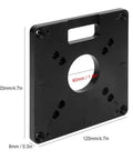 Black Six Piece Aluminum Alloy Milling Flip Board Inset Plate Kit for Router Tables and Trimming Machines with measurements