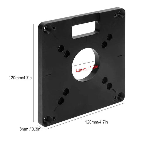 Black Six Piece Aluminum Alloy Milling Flip Board Inset Plate Kit for Router Tables and Trimming Machines with measurements
