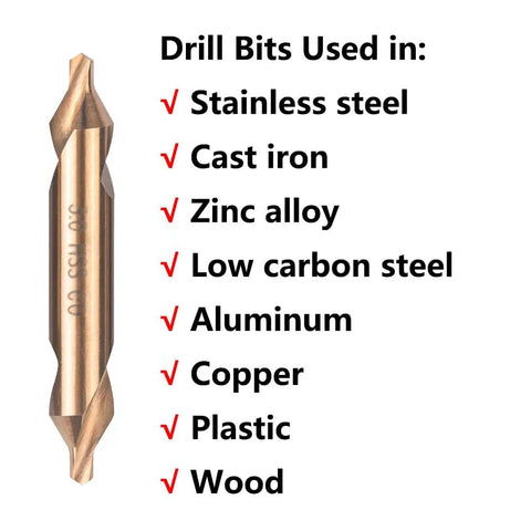 Seven Piece Cobalt Center Drill Bits Set With M35 Pro Grade High Speed Steel 60 Degree Center Drill Bits for various materials.