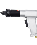 Pro Grade Pneumatic Rivet Nut Tool Kit With M5 And M6 Heads in silver and black with ergonomic grip