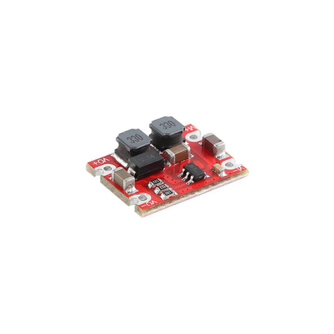 Ten Pack DC To DC Buck Boost Power Supply Module With Input From Two Point Five To Fifteen Volts And Output Of Three Point Three Volts Up To Six Hundred Milliamps Automatic Step Up Down Board for electronics projects, side view.