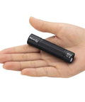 Mini 395nm UV Flashlight USB C Rechargeable Blacklight For Pet Urine Detection held in hand, compact size, black design, built-in battery