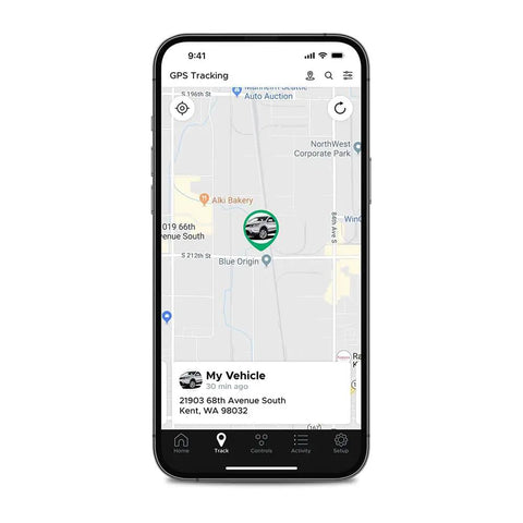 Smartphone showing X2 MAX LTE GPS Vehicle Tracker With Dope Smartphone Control And Backup Battery Add On Module app interface