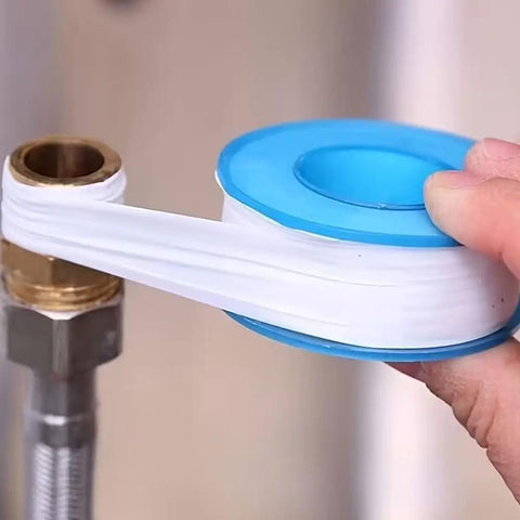 Three Pack High Performance Adhesive Tape Set With Duct Tape And PTFE Tape For Strong Sealing And Durable Repairs Heavy Duty DIY Essentials For Home Plumbing And Everyday Fixes. Blue PTFE tape wrapped on a plumbing fitting