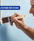 Person using a 1 inch flat brush from Must-Have 5 Piece Paint Brush Set With 1 Inch Flat, 1.5 Inch Angle, 2 Inch Flat, 2 Inch Angle Stubby, And 2.5 Inch Angle Brushes For Walls, Trim, Cabinets; Great For Latex, Oil, And Stains On Interior And Exterior Projects to paint trim