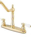 Heritage 8-Inch Centerset Kitchen Faucet In Polished Brass Built To Last With Brass Sprayer Two-Handle Deck Mount Victorian Style