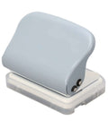 Gray metal-bodied handheld 3 hole punch for binders, adjustable hole spacing for 3, 6, or 9 holes, fits A4 B5 A6 pages, portable paper punch.