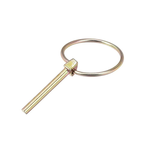 Close-up of a linch pin with ring, part of Ten Pack Linch Pins With Ring Trailer Pin Set For Boat Kayak Canoe And Tractor Self Locking Design