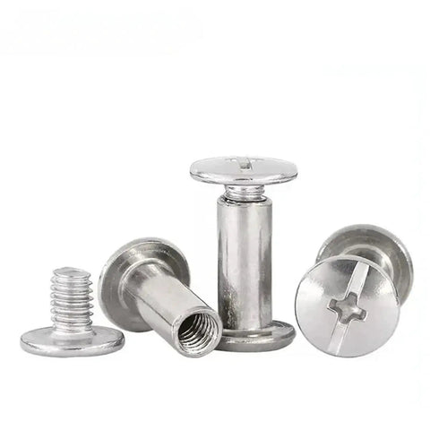 Top Shelf 100 Pack Chicago Screws And Binding Posts For Leather Bags And Photo Albums Smooth Nickel Finish Heavy Duty Fasteners Built Tough For Quick Diy Bookbinding Crafts, close-up of silver binding posts.