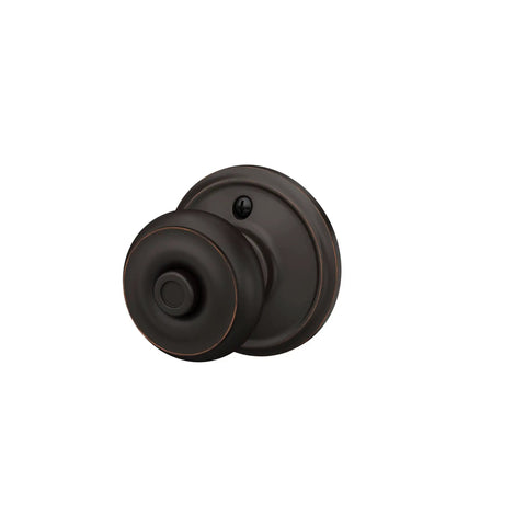 Georgian Privacy Door Knob With Bed And Bath Privacy Lock In Aged Bronze, No Hassle Install shown from side angle