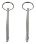 Two stainless steel quick-release pins with rings, 1/4 in diameter, for marine Bimini tops
