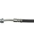 Front-right brake hydraulic hose assembly with steel fittings and coiled protective sleeve