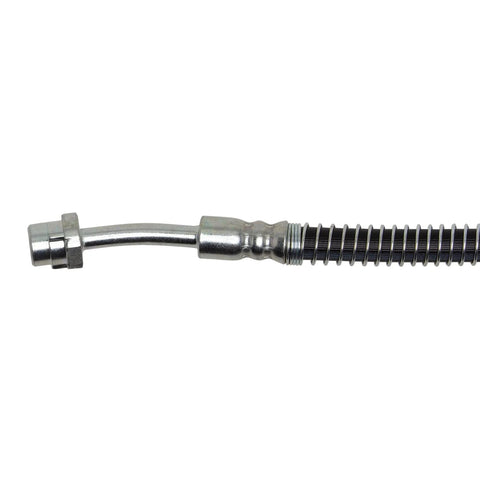 Front-right brake hydraulic hose assembly with steel fittings and coiled protective sleeve