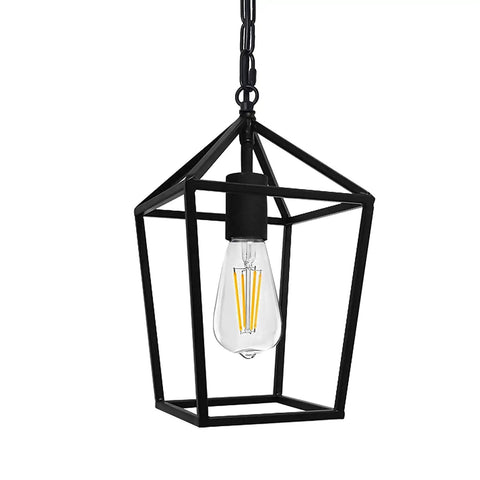 Cool Black Lantern Pendant Light For Kitchen Island And Hallway Modern Farmhouse Cage Pendant Lighting Retro Style Hanging Fixture