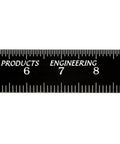 Close-up of Kickass Flexible Metric Metal Ruler With Matte Black Chrome Coating showing measurement markings in mm.