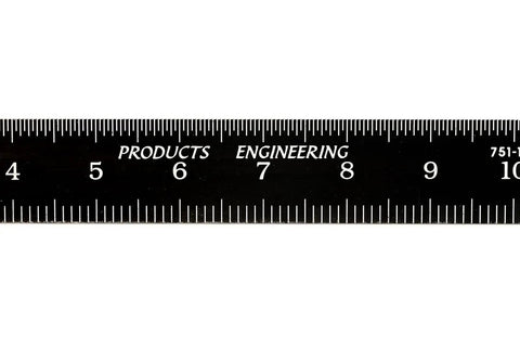 Close-up of Kickass Flexible Metric Metal Ruler With Matte Black Chrome Coating showing measurement markings in mm.