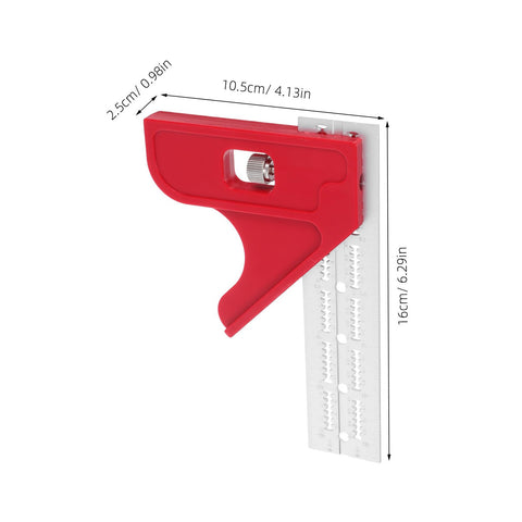 Red and silver Metal Angle Ruler For Woodworking And Carpentry High Precision Protractor Tool with measurements.