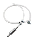 Universal Brake Bleeder Hose Kit For Cars And Motorcycles With One Way Check Valve, transparent tubing with metal connector.