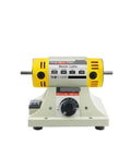 Aoxhugb 350W Lapidary Machine And Stone Polishing Bench Lathe For Grinding, Cutting, And Woodworking front view with yellow accents.