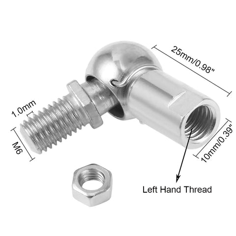 Left Hand Thread M6 Ball Joint Rod End Bearing Set With Ball Socket Universal Joints Carbon Steel Zinc Plated Beefy Build Low Noise Self Lubricated 4 Pack For Automotive Hinge Doors And Cabinets, M6 left-hand threaded rod end with nut