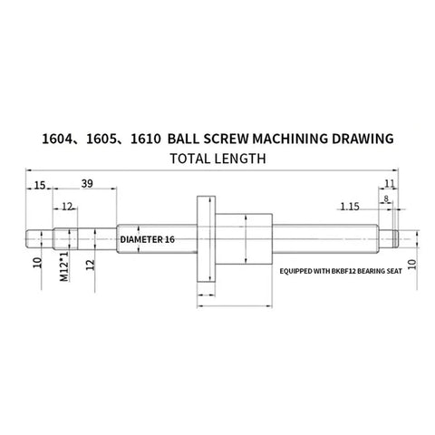 Smooth As Butter Heavy Duty Metal Linear Motion Guide Kit Featuring Two HGR20 Rails Four HGW20CC Blocks An SFU1605 Ball Screw And BKBF12 Mounts Ready To Roll For DIY CNC Machining Projects At Five Hundred Millimeters Long showing ball screw machining drawing with dimensions.