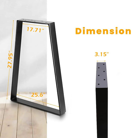 Image showing Beefy 28 Inch Trapezoid Metal Table Legs 2 Pack Solid Steel DIY Furniture Legs dimensions and close-up detail.