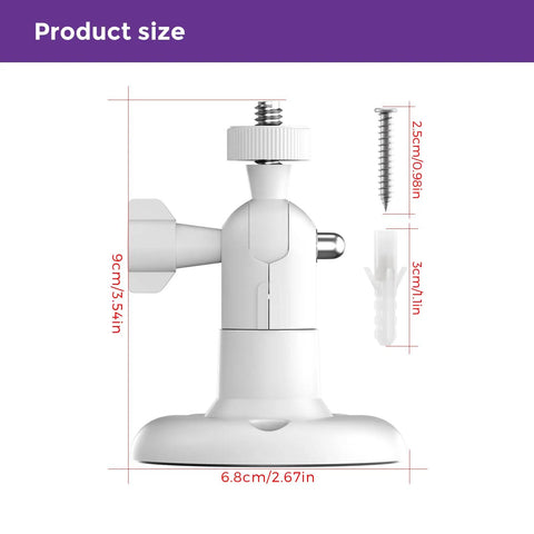 2 Pack No Drill Camera Wall Mount Bracket For Ring And Wyze Security Cameras, side view showing dimensions and screw details.