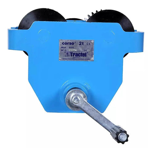 Overhead Push Beam Trolley Heavy Duty 2 Ton Capacity, 4000 Lb Load Rating, Flange Adjustment With Crank, blue manual alloy steel
