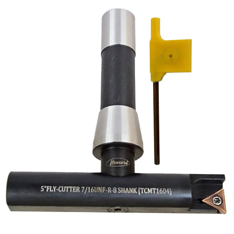 Five Inch Balanced Fly Cutter Indexable Face Milling Cutter With R8 Shank Seven Sixteenths UNF Drawbar Single TCMT1604 Insert
