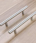 Stainless Steel Hollow Tube T Bar Cabinet Handles Pack Of 30 Brushed Nickel Finish on wooden surface