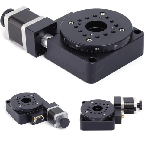 High Precision Electric Rotating Platform With 100mm Diameter Table Motorized Rotation Stage Worm Gear Drive Outer Ring Scale