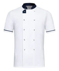 Unisex Short Sleeve Chef Coat With Stand Up Collar For Kitchen Restaurant And Bakery White Durable Lightweight Poly Cotton Blend Keeps You Cool And Comfortable During Busy Shifts In Hot Kitchens