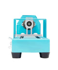 Front view of Mini Wood Lathe for Desktop Use with 7 Speed Settings 96W Motor Up to 9000 RPM, showcasing blue design and spindle.