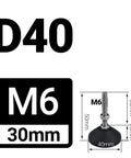 Beefy Adjustable Lathe Leg Set With 40mm Diameter Leveling Feet M6 threaded option technical diagram