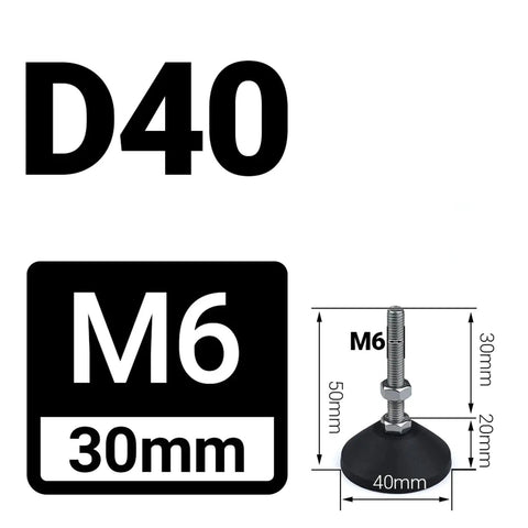 Beefy Adjustable Lathe Leg Set With 40mm Diameter Leveling Feet M6 threaded option technical diagram