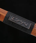Close-up of Hand-Forged Damascus Han Sword With 42-Inch Battle-Ready Chinese Longquan Blade, rosewood handle, kirsite fittings.