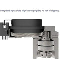 Integration of input shaft and high bearing rigidity in electric rotary table for CNC setup.