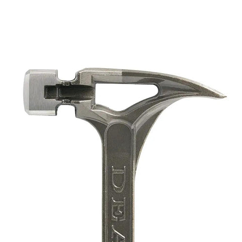 Close-up of an 18-inch steel hammer head with magnetic nail set and I-Beam construction for the Workhorse 22 Ounce 18 Inch Steel Smooth Face Hammer.