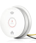 2 In 1 Smoke And Carbon Monoxide Alarm With Voice Alerts, Hardwired Or Wireless Interconnection, white round unit with wires