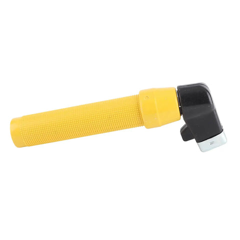 Heavy Duty Welding Electrode Clamp 400A Universal Fit With Ergonomic Handle For Easy Grip And Less Fatigue While Working Yellow Color side view showing textured grip and clamp design.