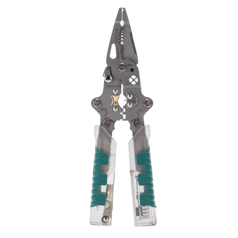Heavy Duty 12 in 1 Wire Stripping Pliers With Voltage Tester Reminder. Multi Function Electrical Tool For Cutting Crimping And Stripping, 12-inch size.