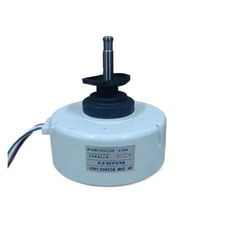 Beefed-Up Energy Saving Inverter Driven DC Fan Motor for Air Conditioner, white compact design with wires visible